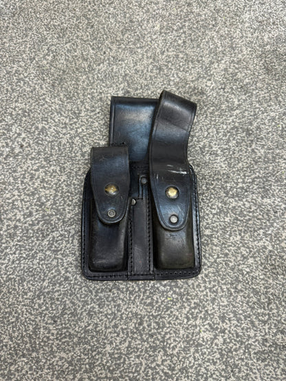 Ex Police Leather MP5 Double Mag Belt Pouch Airsoft Display