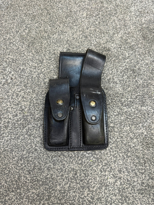 Ex Police Leather MP5 Double Mag Belt Pouch Airsoft Display