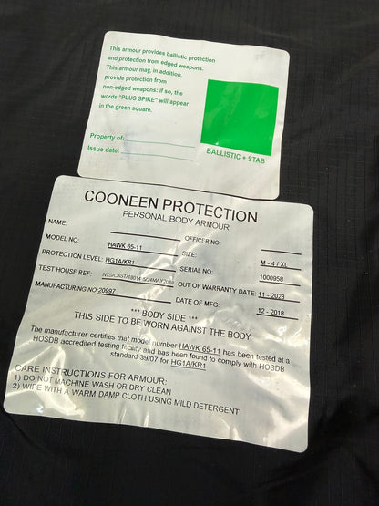 Ex Police Cooneen Body Armour Vest & Bag Anti Stab & Ballistic HG1A & KR1 - LARGE