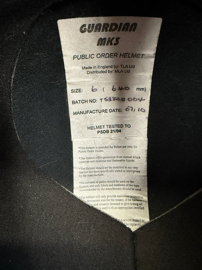 Ex Police Riot Helmet Guardian Mk3 64cm Fleece Bag & Carry Bag Genuine Obsolete Collectable