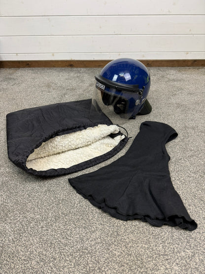 Ex Police Riot Helmet 56-57cm Fleece Bag & Hood Genuine Airsoft Display