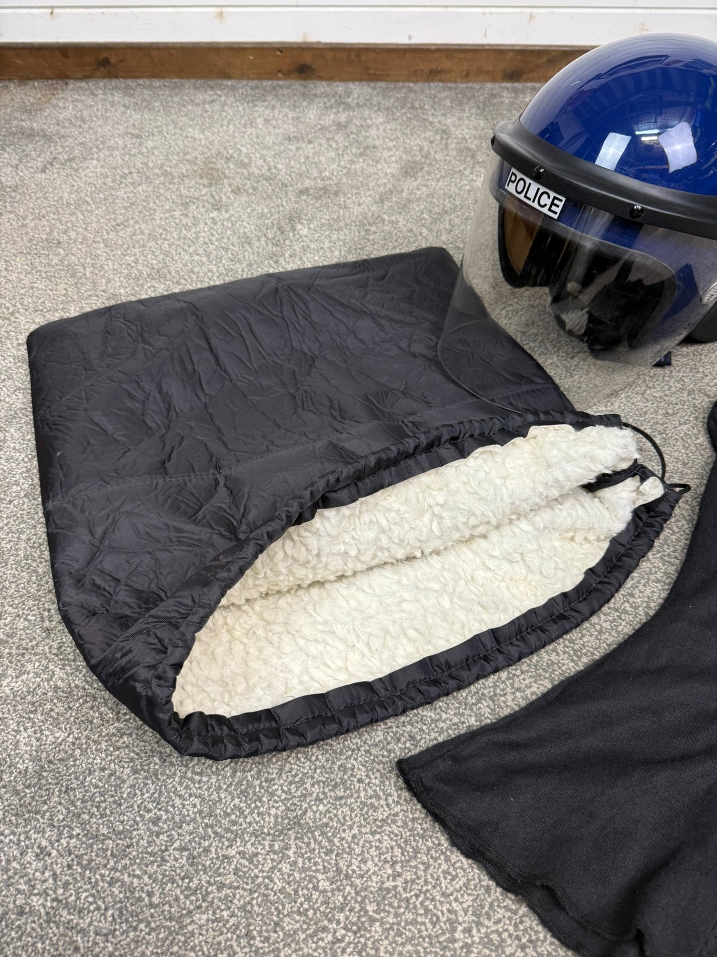 Ex Police Riot Helmet 56-57cm Fleece Bag & Hood Genuine Airsoft Display