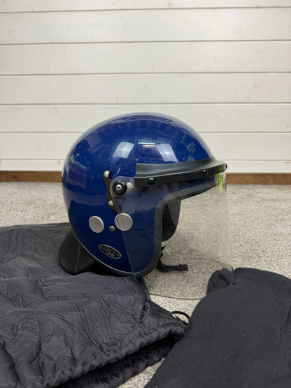Ex Police Riot Helmet 56-57cm Fleece Bag & Hood Genuine Airsoft Display
