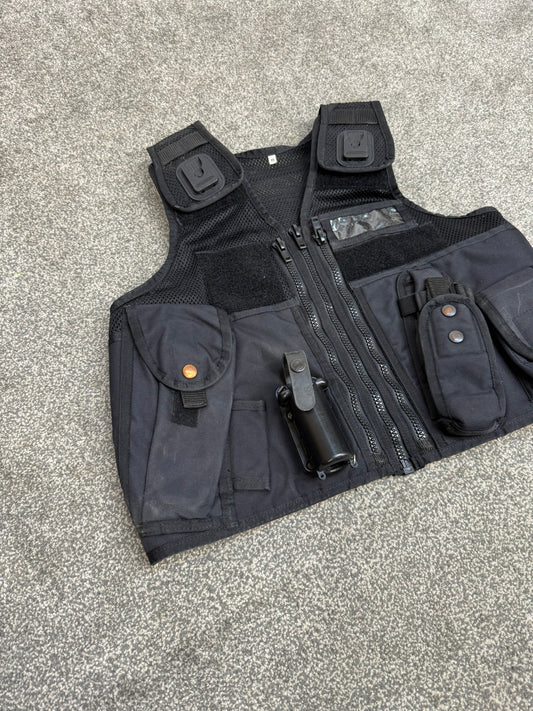 Ex Police Black Arktis Tactical Utility Vest & Pouches Security Airsoft - X Small