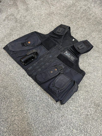 Ex Police Black Arktis Tactical Utility Vest & Pouches Security Airsoft - X Small