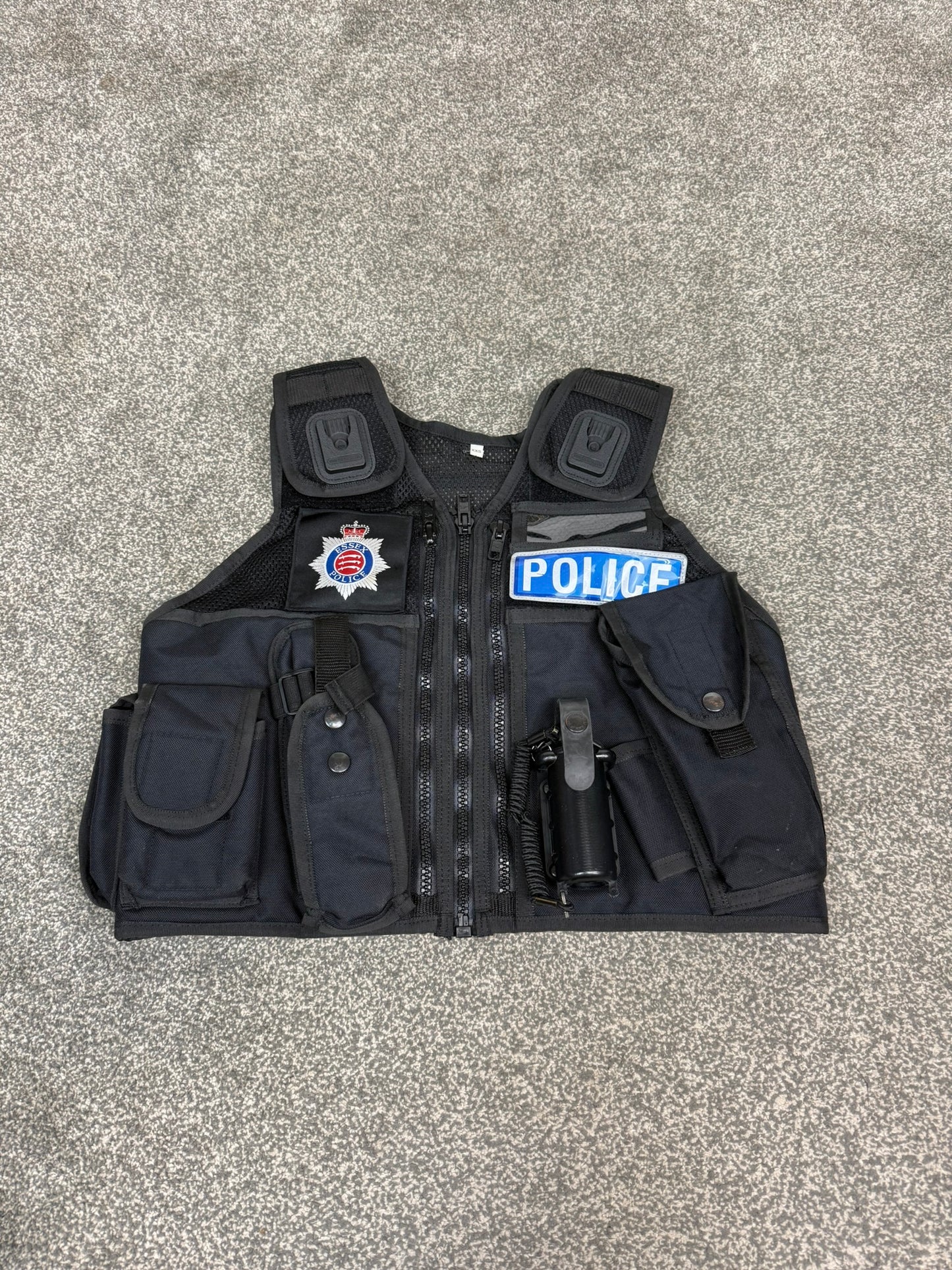 Ex Essex Police Black Arktis Tactical Utility Vest & Pouches Security Airsoft - XX Small
