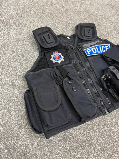 Ex Essex Police Black Arktis Tactical Utility Vest & Pouches Security Airsoft - XX Small