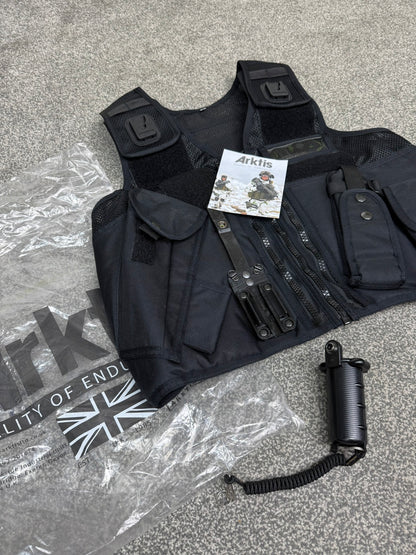 NEW Arktis Vest Black Tactical Utility Vest & Pouches Security Airsoft - Medium
