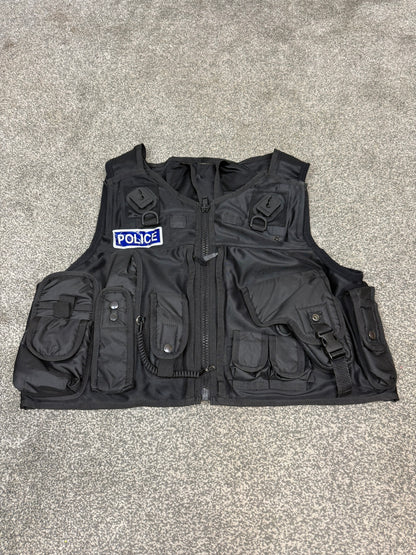 Ex Police Black Tactical Utility Vest Firearms Taser BADGED - X Large