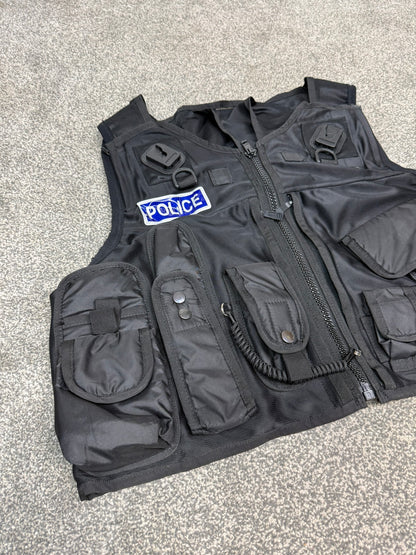 Ex Police Black Tactical Utility Vest Firearms Taser BADGED - X Large