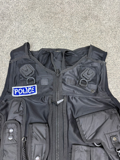 Ex Police Black Tactical Utility Vest Firearms Taser BADGED - X Large