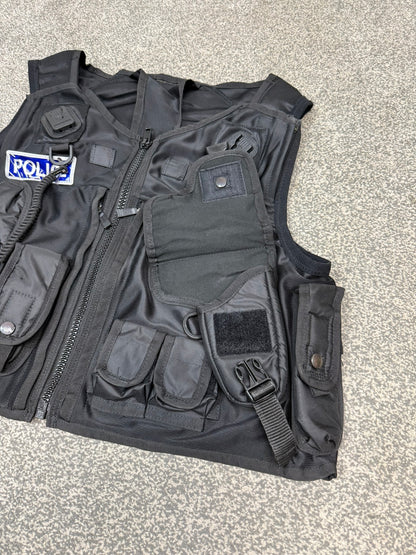 Ex Police Black Tactical Utility Vest Firearms Taser BADGED - X Large
