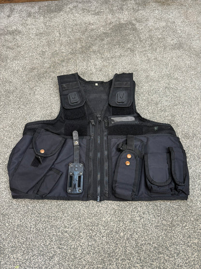 Ex Police Black Arktis Tactical Utility Vest & Pouches Security Airsoft - Small