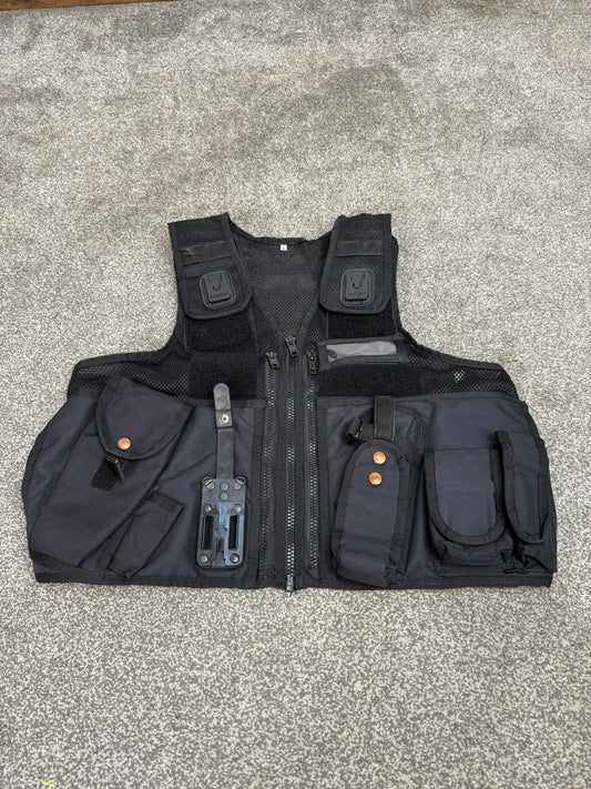 Ex Police Black Arktis Tactical Utility Vest & Pouches Security Airsoft - Small