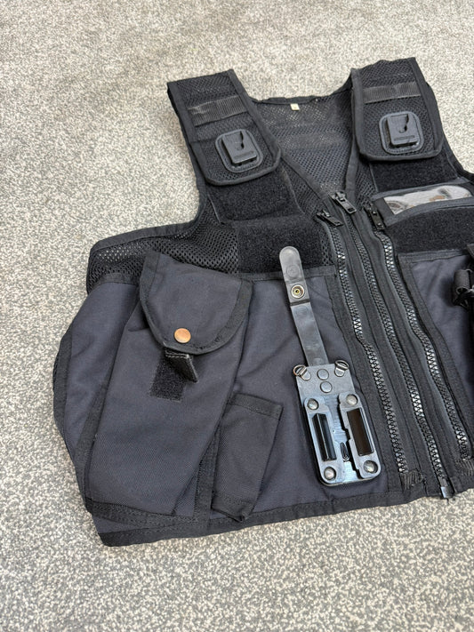 Ex Police Black Arktis Tactical Utility Vest & Pouches Security Airsoft - Small