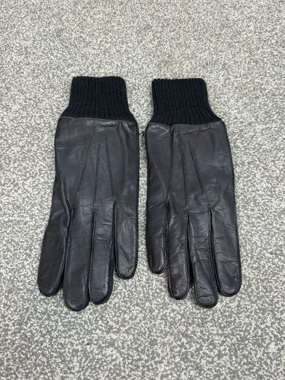 Ex Police Leather Gloves Knitted Cuff MEDIUM Driving Security SIA