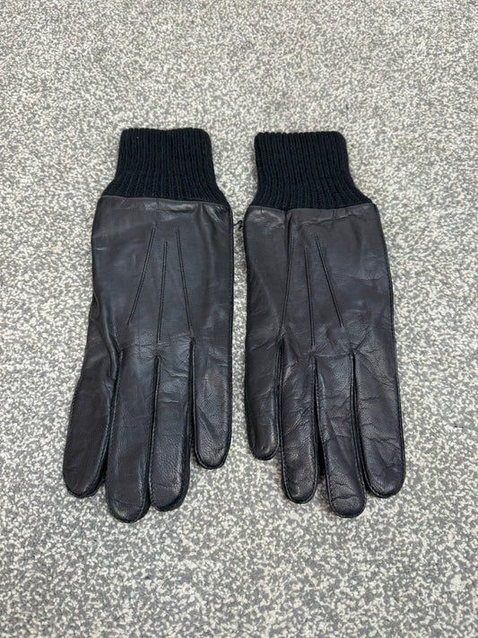 Ex Police Leather Gloves Knitted Cuff MEDIUM Driving Security SIA
