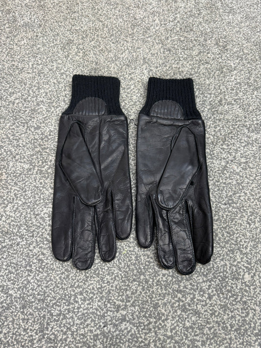 Ex Police Leather Gloves Knitted Cuff MEDIUM Driving Security SIA