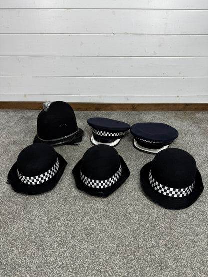 6x Ex Police Cap Bowler Hat Bobby Helmet Job Lot Theatre Headwear Uniform Film