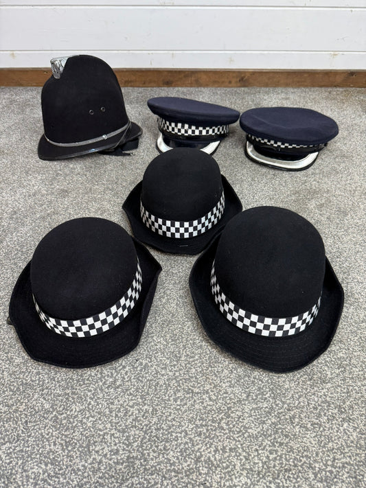 6x Ex Police Cap Bowler Hat Bobby Helmet Job Lot Theatre Headwear Uniform Film