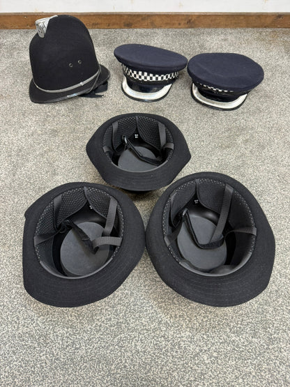 6x Ex Police Cap Bowler Hat Bobby Helmet Job Lot Theatre Headwear Uniform Film