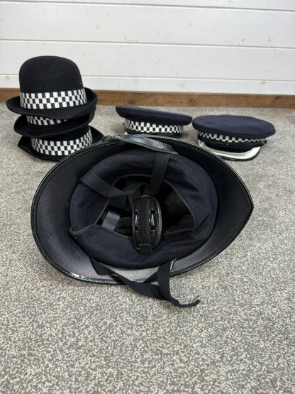 6x Ex Police Cap Bowler Hat Bobby Helmet Job Lot Theatre Headwear Uniform Film