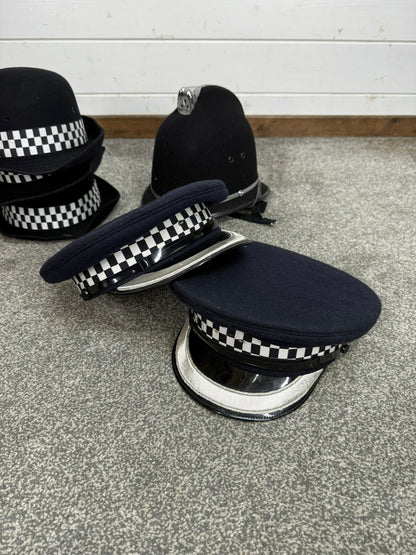 6x Ex Police Cap Bowler Hat Bobby Helmet Job Lot Theatre Headwear Uniform Film