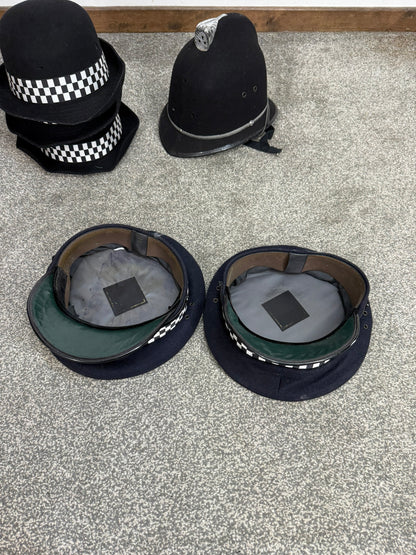 6x Ex Police Cap Bowler Hat Bobby Helmet Job Lot Theatre Headwear Uniform Film