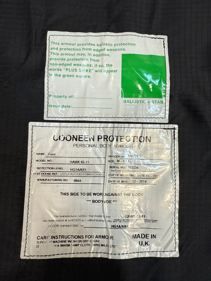 Ex Police Black Cooneen Body Armour Vest XL Anti Stab & Ballistic HG1A & KR1 Security