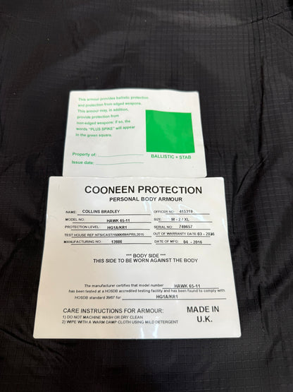 Ex Police Black Cooneen Body Armour Vest M-L Anti Stab & Ballistic HG1A & KR1 Security