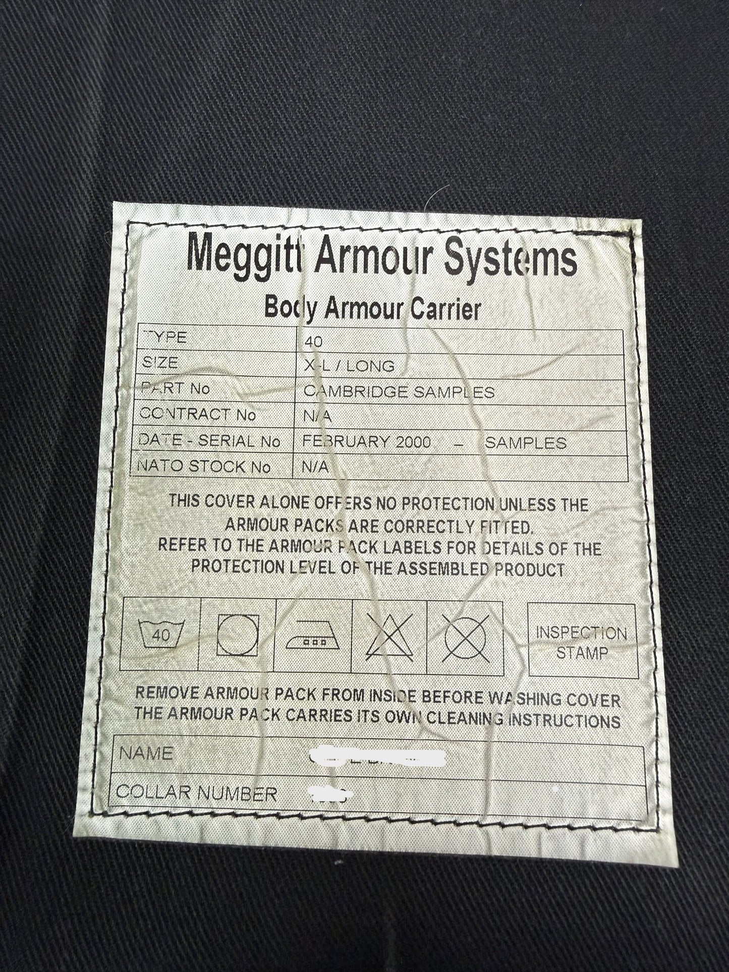 Ex Police Meggitt Body Armour Vest X LARGE Anti Stab & Ballistic HG1 & KR2