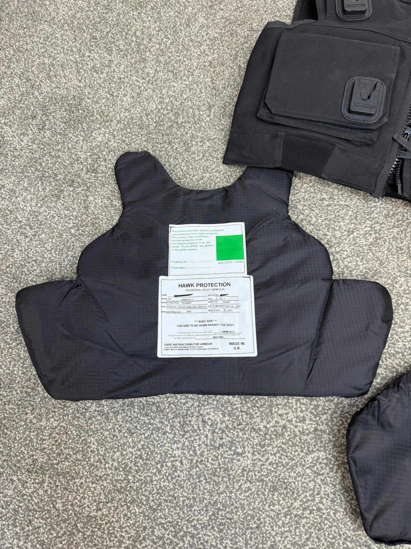 Ex Police Hawk Body Armour Female Vest Anti Stab & Ballistic HG1A & KR1 SML Security