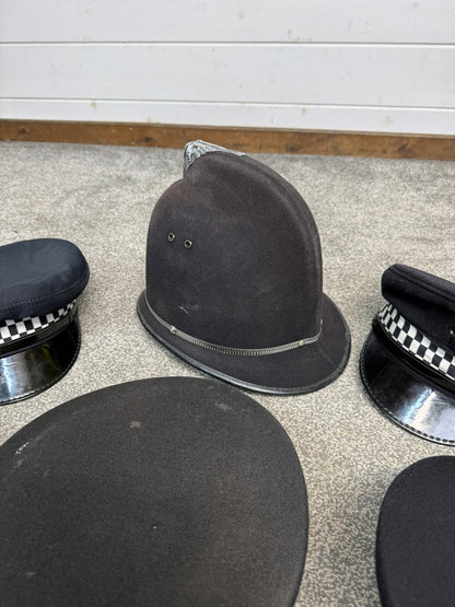 Ex Police Peak Cap Hat Bobby Helmet Job Lot x7 Theatre Headwear Uniform Film Prop Lot