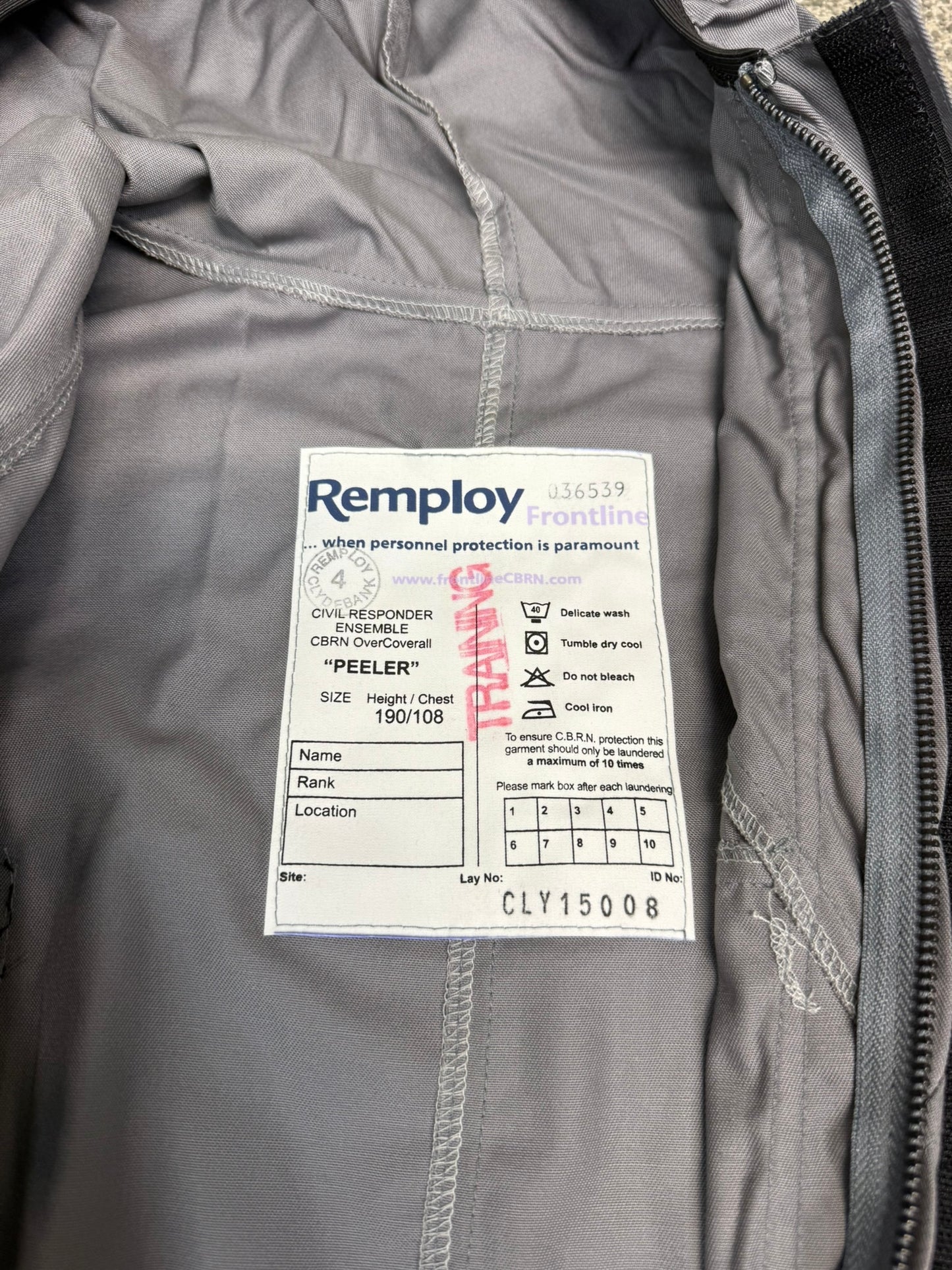 Ex Police NEW Remploy CBRN Grey Training Coverall Suit Peeler Overall Prepper