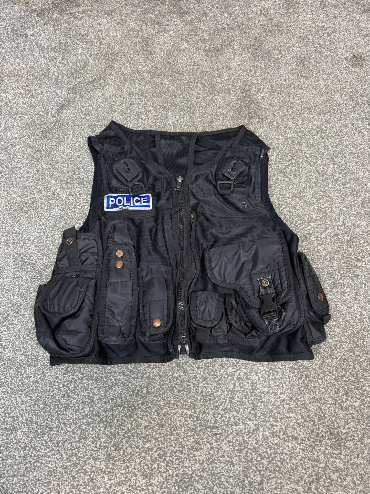 Ex Police Black Tactical Utility Firearms Taser Vest BADGED - MEDIUM