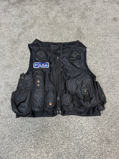 Ex Police Black Tactical Utility Firearms Taser Vest BADGED - MEDIUM