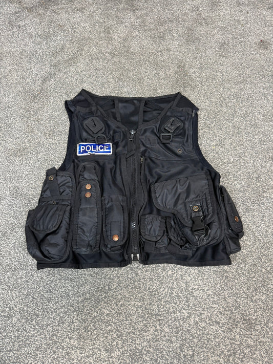 Ex Police Black Tactical Utility Firearms Taser Vest BADGED - MEDIUM