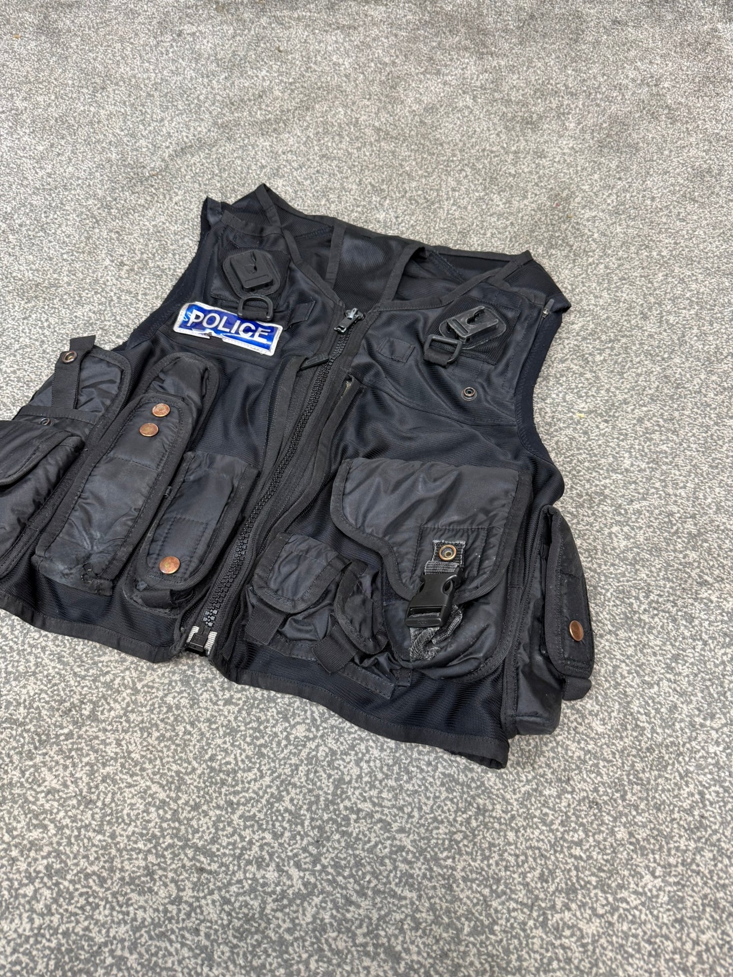 Ex Police Black Tactical Utility Firearms Taser Vest BADGED - MEDIUM