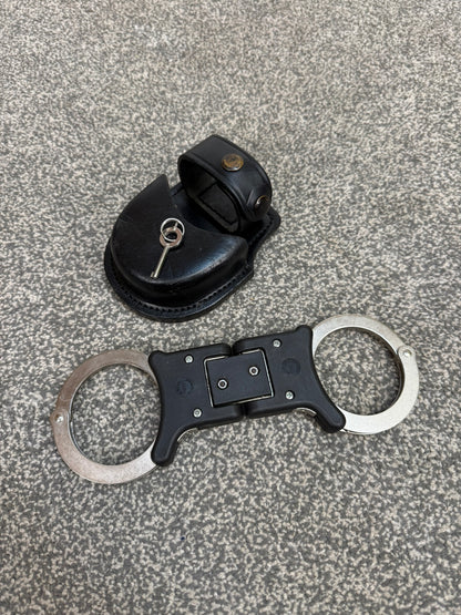 Ex Police Folding Hiatt Handcuffs Hinged Cuffs PSNI Pouch & Key Security Collectible