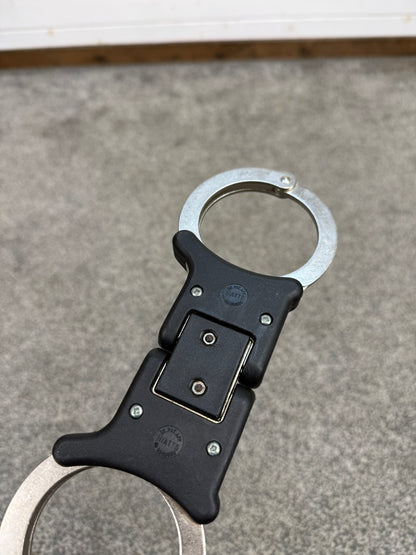Ex Police Folding Hiatt Handcuffs Hinged Cuffs PSNI Pouch & Key Security Collectible