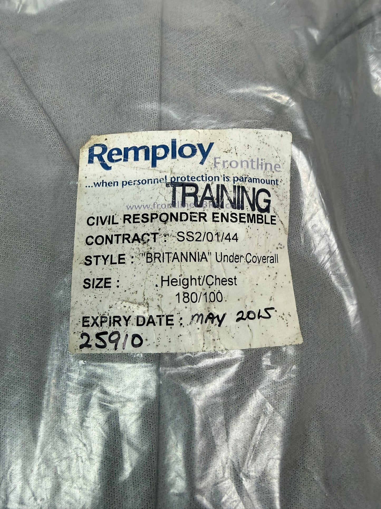 Ex Police NEW Remploy Britannia Training Under Coverall Suit CBRN Rubber Cuffs