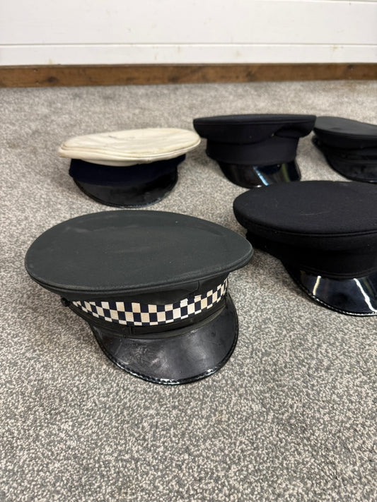 6x Ex Police Peak Cap Bowler Hat Job Lot Theatre Headwear Uniform Film Prop Lot