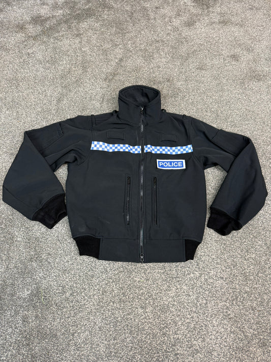Ex Police Black Soft Shell Fleece Jacket X SMALL - BADGED Security Patrol TV Film