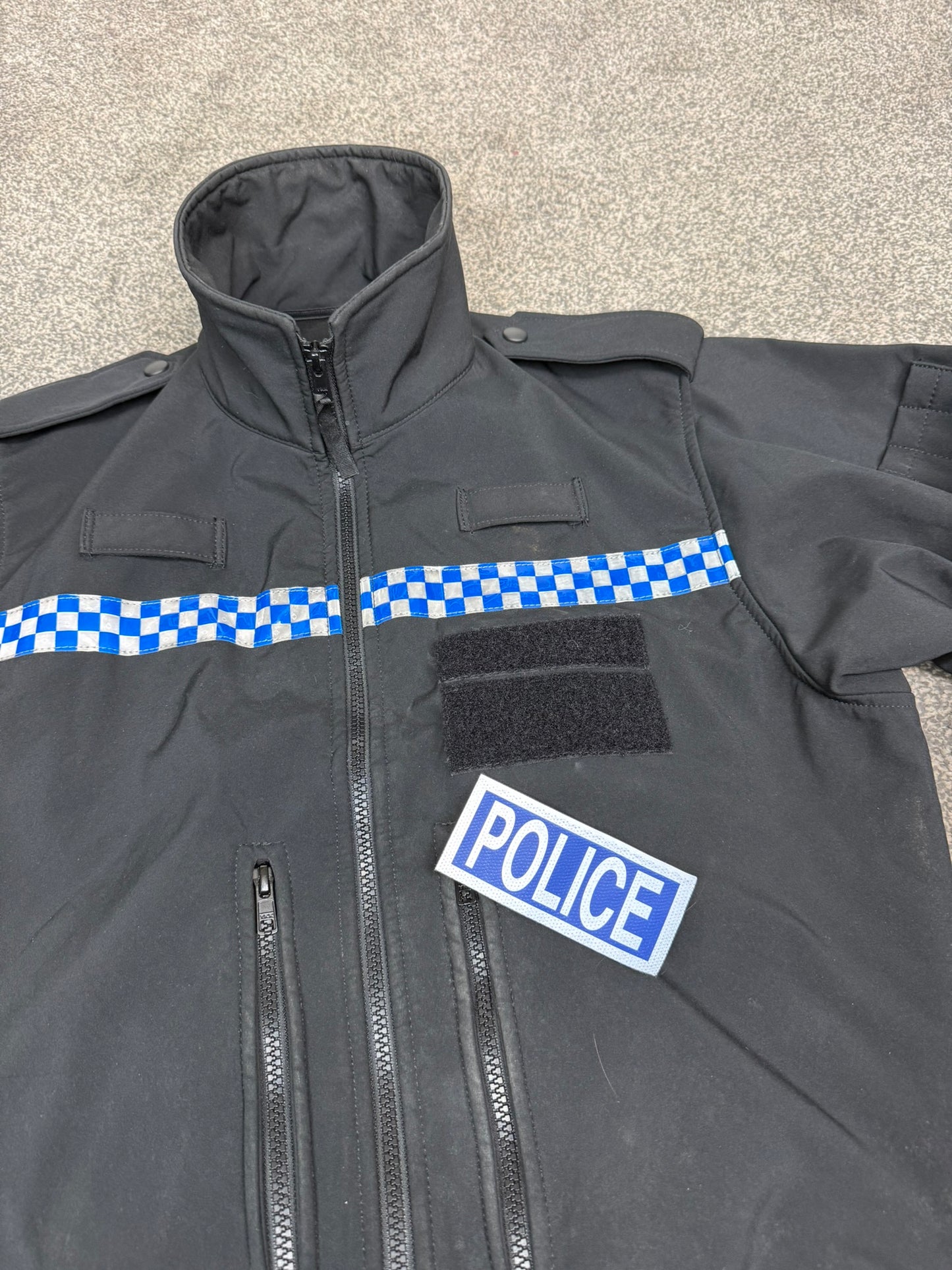Ex Police Black Soft Shell Fleece Jacket SMALL - BADGED Security Patrol TV Film
