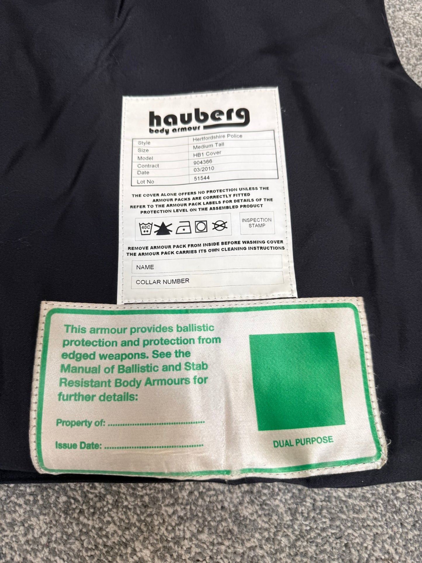 Ex Police Hauberg Body Armour Vest MED-LRG Anti Stab & Ballistic HG1A & KR2