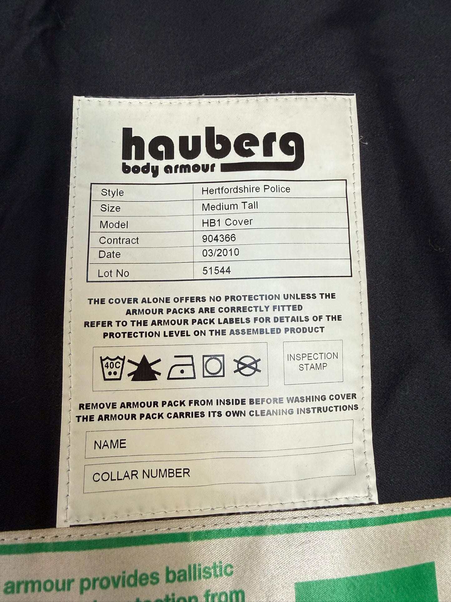 Ex Police Hauberg Body Armour Vest MED-LRG Anti Stab & Ballistic HG1A & KR2