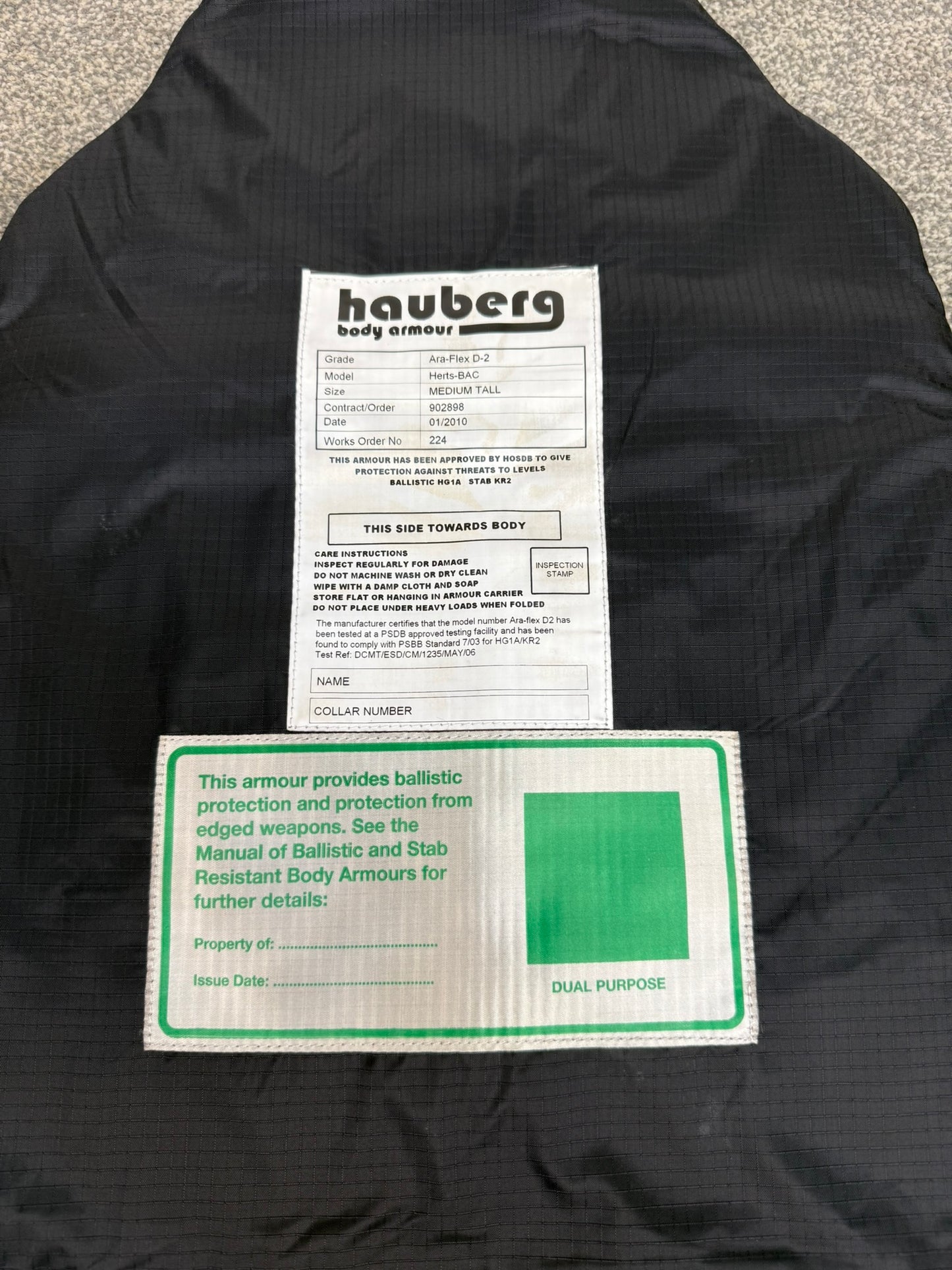 Ex Police Hauberg Body Armour Vest MED-LRG Anti Stab & Ballistic HG1A & KR2