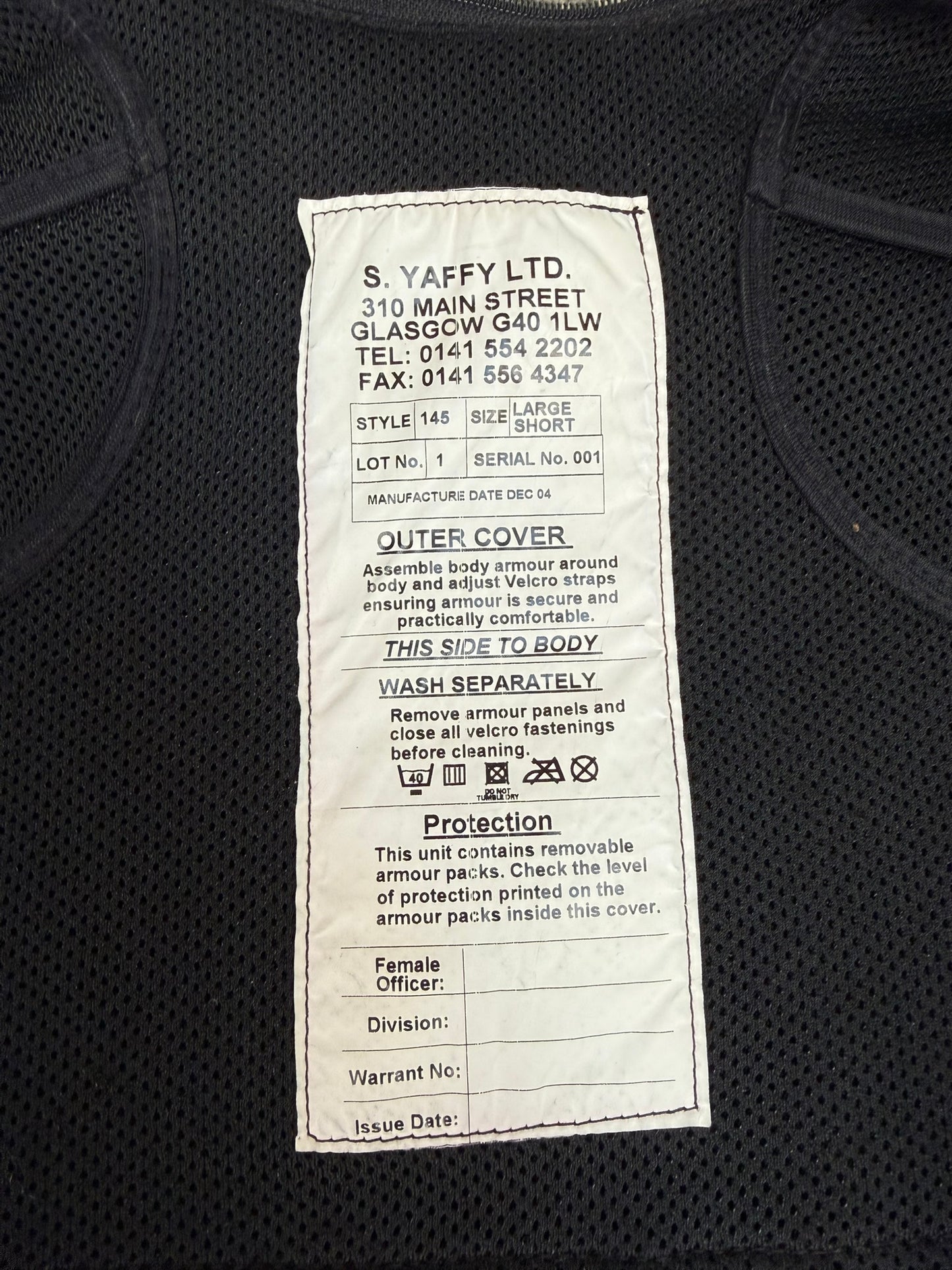 Ex Police Meggitt Yaffy Body Armour Vest Female LRG Anti Stab & Ballistic HG1A & KR2 Security