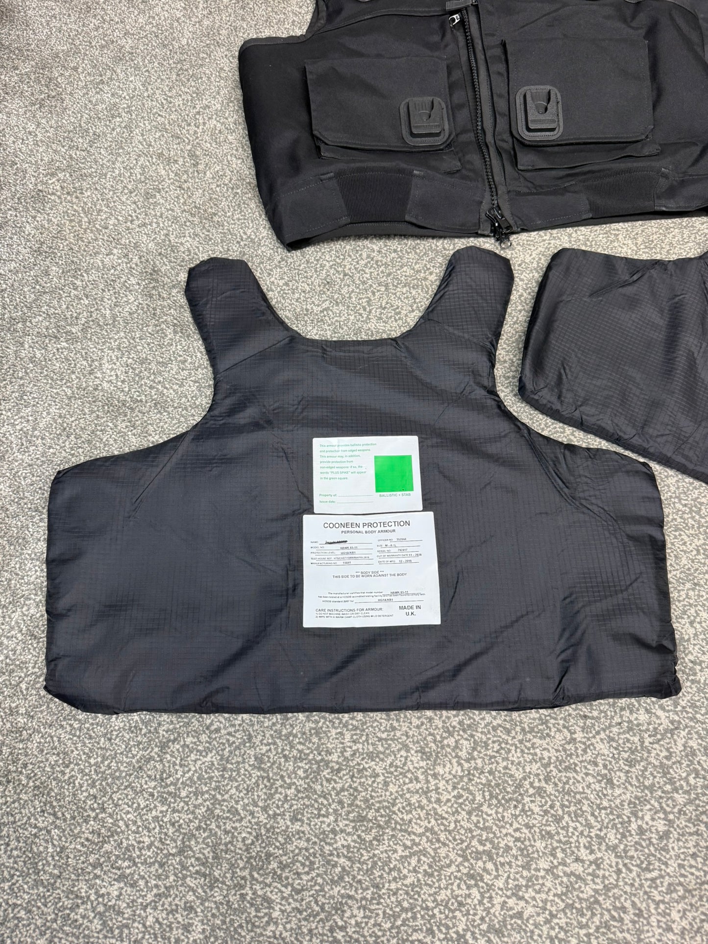 Ex Police Cooneen Body Armour Stab Vest LARGE Anti Stab & Ballistic HG1A & KR1 + Bag