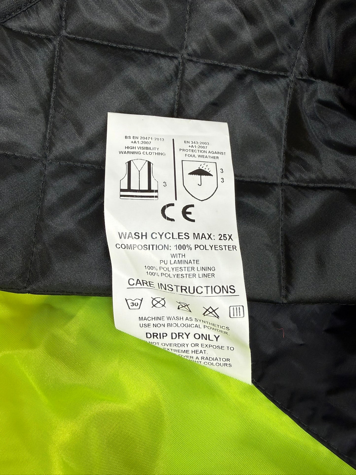Ex Police Hi-Vis Waterproof Jacket Coat XXXL Quilted Liner Security Riding Work Jacket